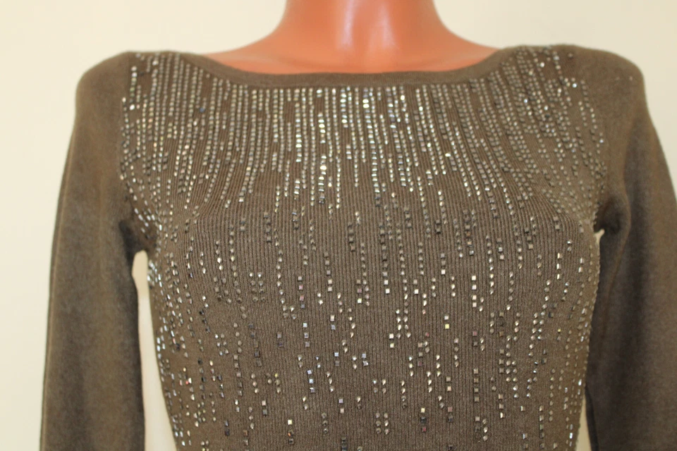 Kleid S 36 enges Strickkleid kurzes Winterkleid Strass stretchig braun langarm - Bild 2 von 4