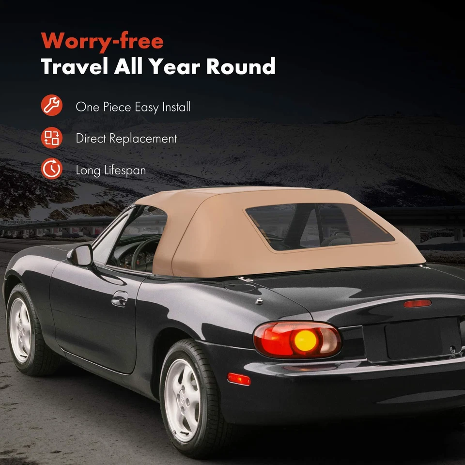 Tan Convertible Soft Top with Plastic Window for Chevrolet Corvette 1986-1993 Foto 2 de 4