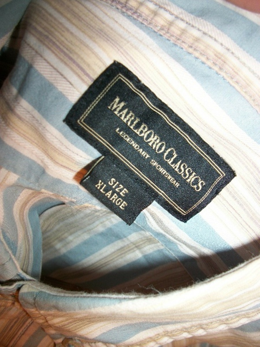 Chemise Homme MARLBORO CLASSICS Coton Beige/bleu Rayé – Taille XL Occasion Très Bon état