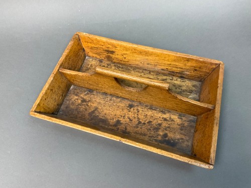 Antique Primitive CANTED SIDE WOODEN CUTLERY Utility TRAY 13" X 9" - Picture 7 of 8