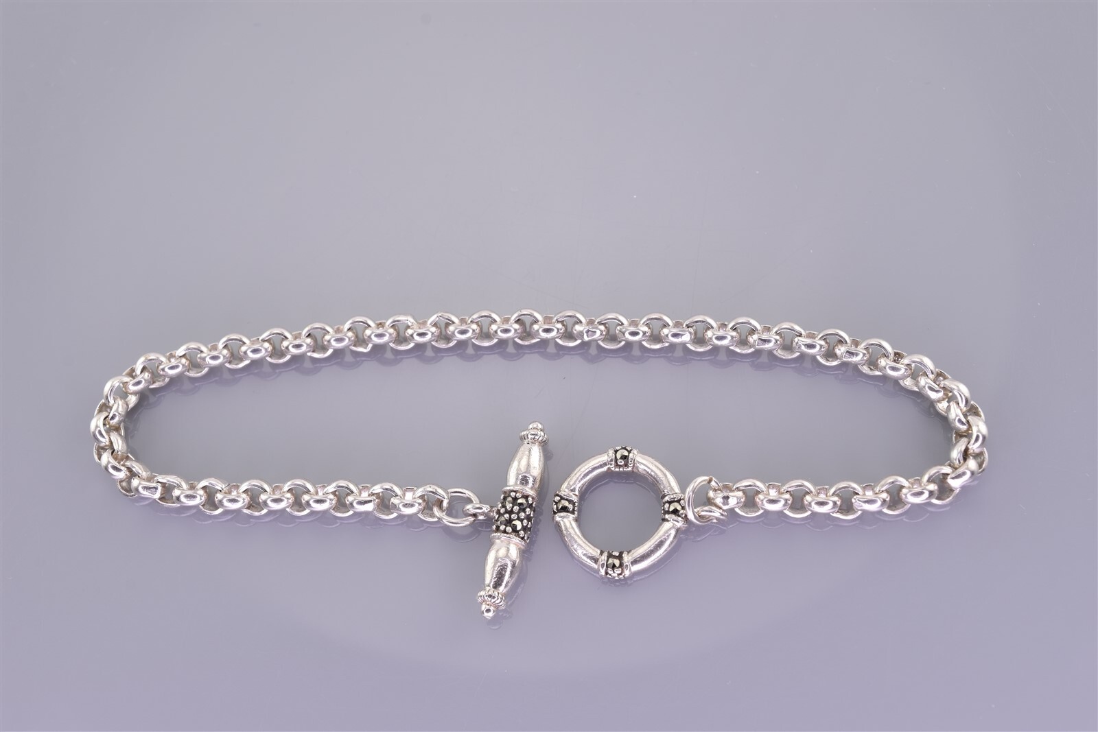 Sterling Silver 3mm Solid Rolo Linked Marcasite T… - image 3