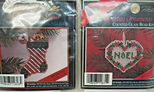 2 Mill Hill Holiday Ornament Glass Bead Kit Noel and Stocking New Pin Backs
