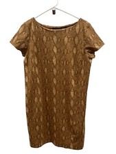 Ralph Lauren Shift Dress Women Sz L Brown Snakeskin Animal Print Stretch SI57
