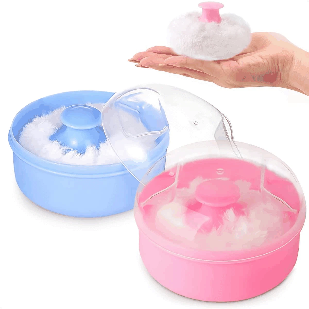 Baby Powder Container with Puff 2 Pcs Body Powder Puff with Handle Bath Powder