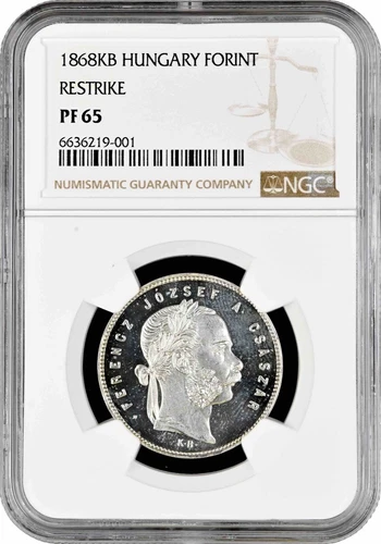 Hungary 1 Forint 1868 KB, NGC PF65 STRIKE, "Kaizer Franz Joseph (1848 - 1916)"