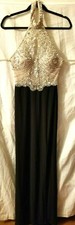 Vintage New Laura Evening Gown With Tags Long Dress Black Sheer Sequins Beads