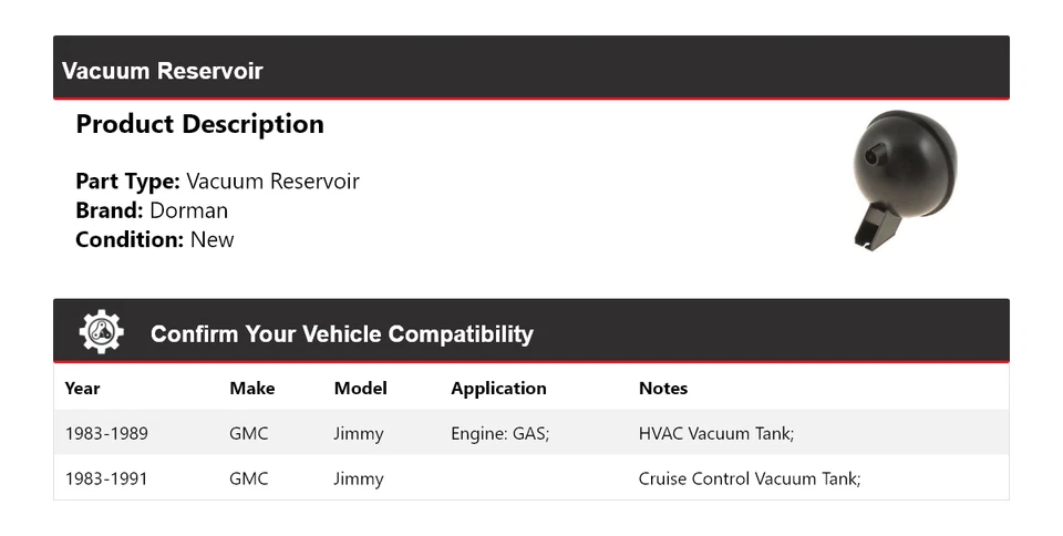 For 1983-1991 GMC Jimmy Dorman Vacuum Reservoir 1984 1985 1986 1987 1988 1989 - Image 2 of 4