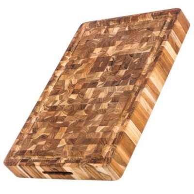 Teak Haus Butcher Block HD Rectangle Cutting Board End Grain Grip Juice Canal
