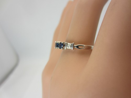 10K White Gold Blue Sapphire and Diamond Ring 0.40 CT TW - Picture 5 of 12
