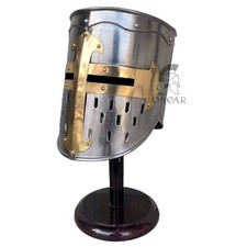 Medieval Great Helmet Knights 18G Steel Templar Crusader Helmet