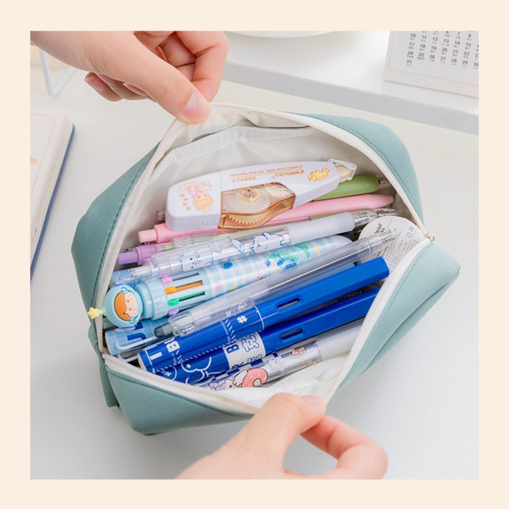 Cute Pencil Case Solid Color Pen Bag Button Pencil Box Girls eBay