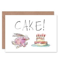 Birthday Hungry Hare Cake Fun Blank Greeting Card With Envelope