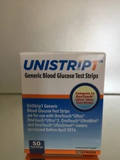 UniStrip Glucose Test Strips 50 ct - Generic For One Touch Ultra. EXP 11/2026