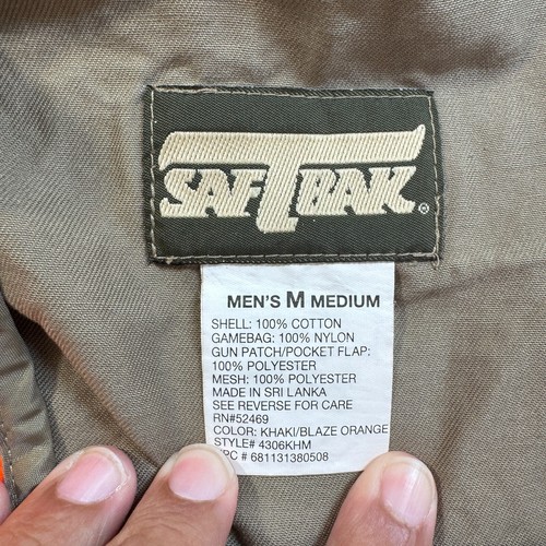 Men's SAFTBAK Khaki & Blaze Orange Pocket Hunting Vest W/ Back Zip Space Size M - Picture 5 of 11