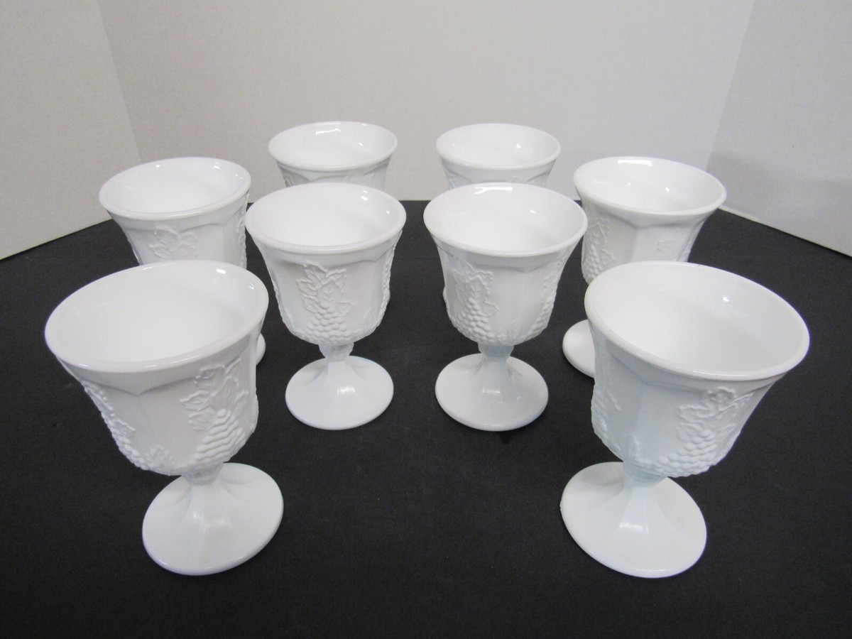 Vintage Set of 8 Indiana Glass Colony Harvest Grape Milk  Vintage milk glass set of 8 White Goblets harvest grape Indiana glass company main image 0