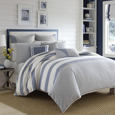 Reversible King Duvet Cover Set - Mediterranean Blue Cotton Bedding  Shams