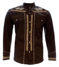 Charro Shirt Long Sleeve El Se or de los Cielos Camisa Charra Color Brown