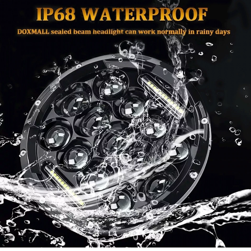 For Jeep Wrangler JK LJ TJ Pair 7" Round Led Headlights Hi-Lo Sealed Beam Newest — 第 3/4 张图片