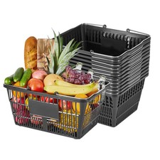12PCS 21L Stackable Shopping Baskets PE Plastic Grocery Store Baskets Handles