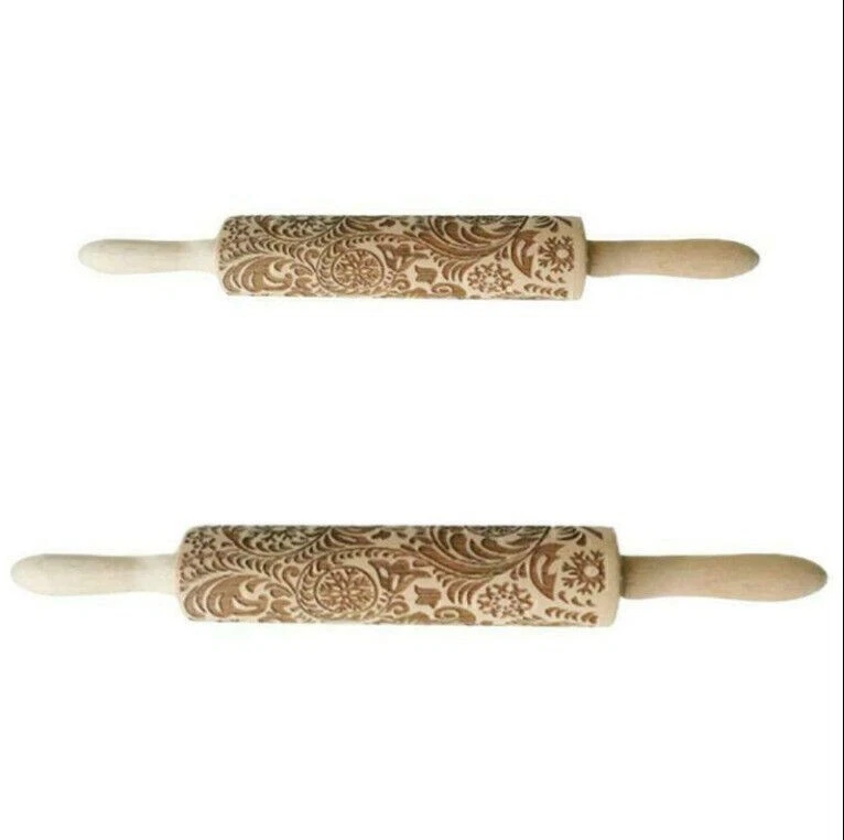 Teigrolle mit Blumen Muster Keksrolle Nudelholz Teigholz Weihnachten Prägerolle - Bild 4 von 4