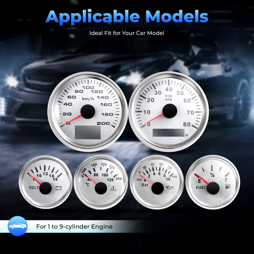 Universal 6 Gauge Kit GPS Speedometer Fit Car Marine Boat Truck Yacht Waterproof - Image 4 of 4