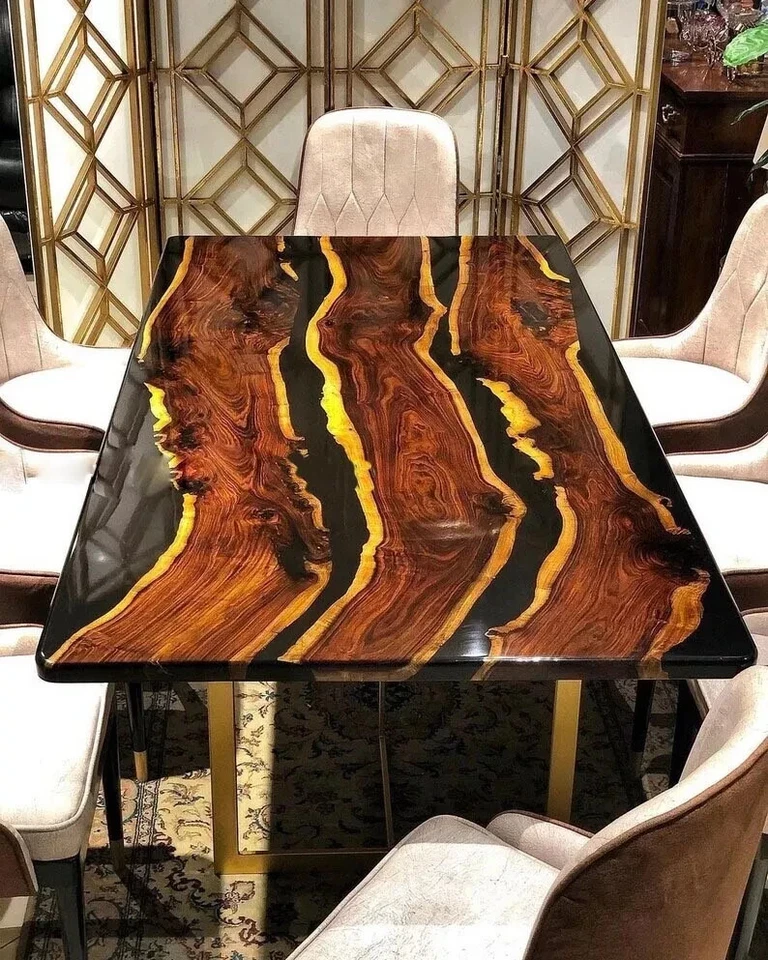 Black Epoxy table top ,Wooden Epoxy Dining Table Top, Dining Table Top Home Deco - Image 4 of 4