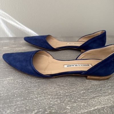 Manolo Blahnik Pointed Toe Suede Flats (Size 36.5 Handmade in Italy AUTHENTIC