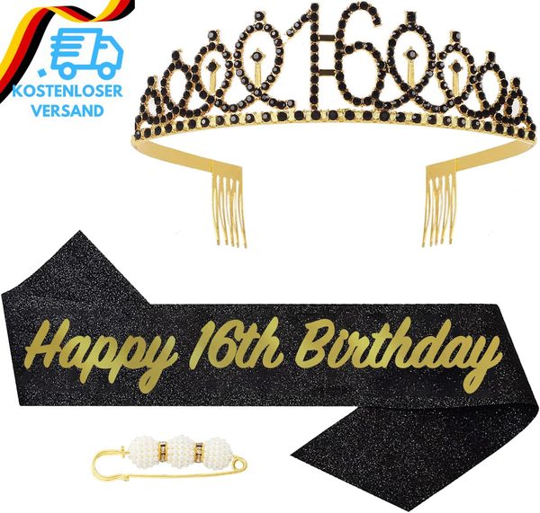Popoyu 16 Geburtstag Krone Und SchäRpe,Krone 16. Geburtstag MäDchen,16.Geburtsta-image