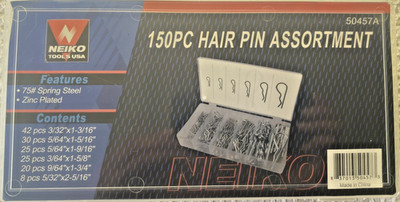 Neiko 50457A Cotter Pin Assortment Kit - 150 Piece Zinc Plated Steel