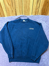 Men's Blue Crew Neck Pullover Sweatshirt Solid Long Sleeve Logo Regular L
