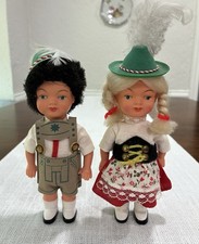 Vintage Celluloid German Souvenir Dolls In Traditional Dress