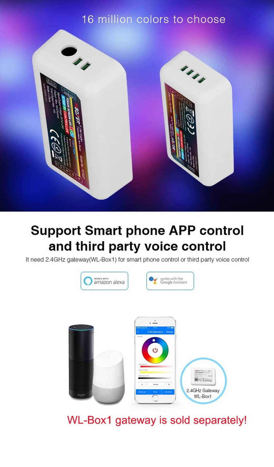 LGIDTECH FUT037 Miboxer RGB LED Strip Light 2.4GHz RF Wireless 4-Zone Control...