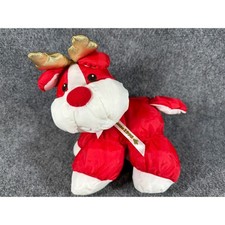 Vintage Fisher Price Puffalump Reindeer Red White Nylon Plush Christmas 1993