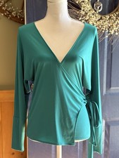 Boston Proper Teal Wrap Blouse Size Small Made in USA.