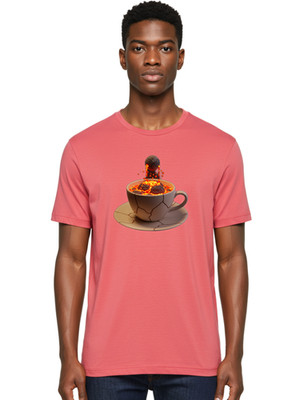 Volcanic-Coffee-Cup Mens Graphic Tee, 100% Cotton, Casual Summer Wear
