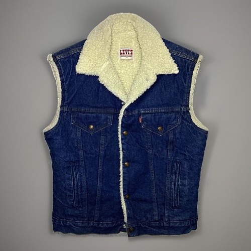 Levi's Vintage Blue Sherpa Lined Denim Trucker Vest Men's M Pockets Western