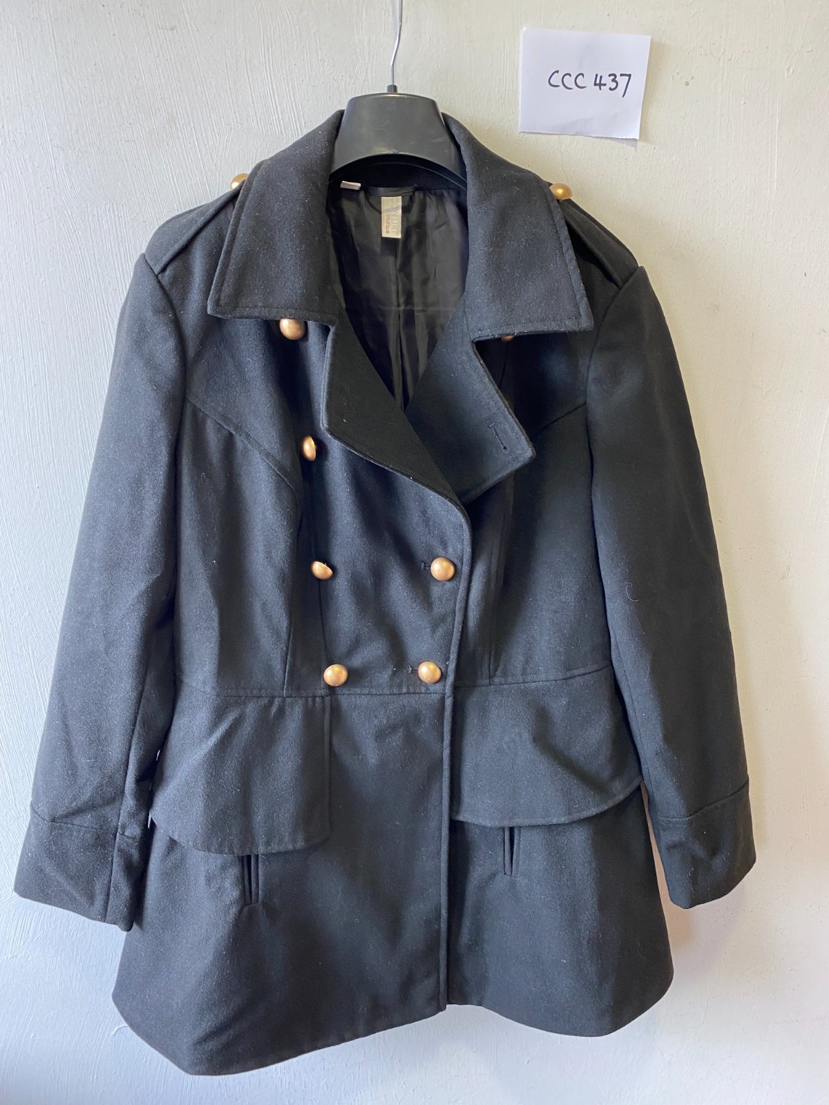 Black Double Button Winter Coat UK 14