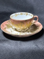 Antique Pink & Gold Demitasse Cup & Saucer Gold Unmarked