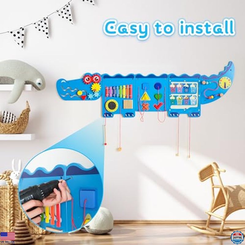 JOYMOR Crocodile Activity Wall Busy Board Panels Wooden Sensory Wall With 11-in-1 Toddler Montessori Learning Activity Center Ideal Educational Gift For Boys And Girls Pink In The Kids Play Toys Department At