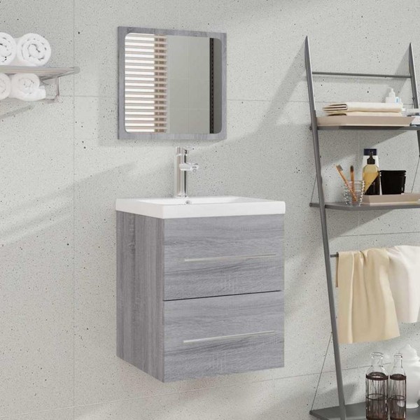 Badschrank Mit Spiegel Grau Sonoma 41X38,5X48 Cm-image