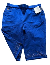 Dream Jeannes Quacker Factory 1X Sapphire Blue Pull On Capri Pants Clam Diggers