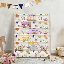 Childrens Kids Book Shelf Wooden Sling Storage Rack Organizer Bookcase Bookshelf
