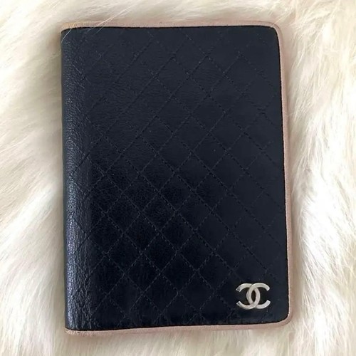 CHANEL Bicolore Black Leather Agenda Cover 6 Ring Organizer Classic USED JAPAN