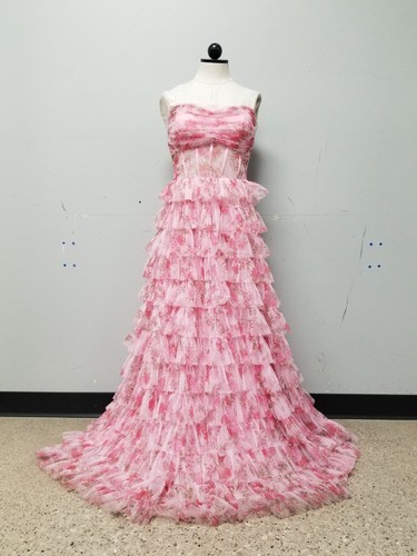 WINDSOR Pink Floral Ruffle Tiered Dress Strapless Formal Dress Women's Size 5/6