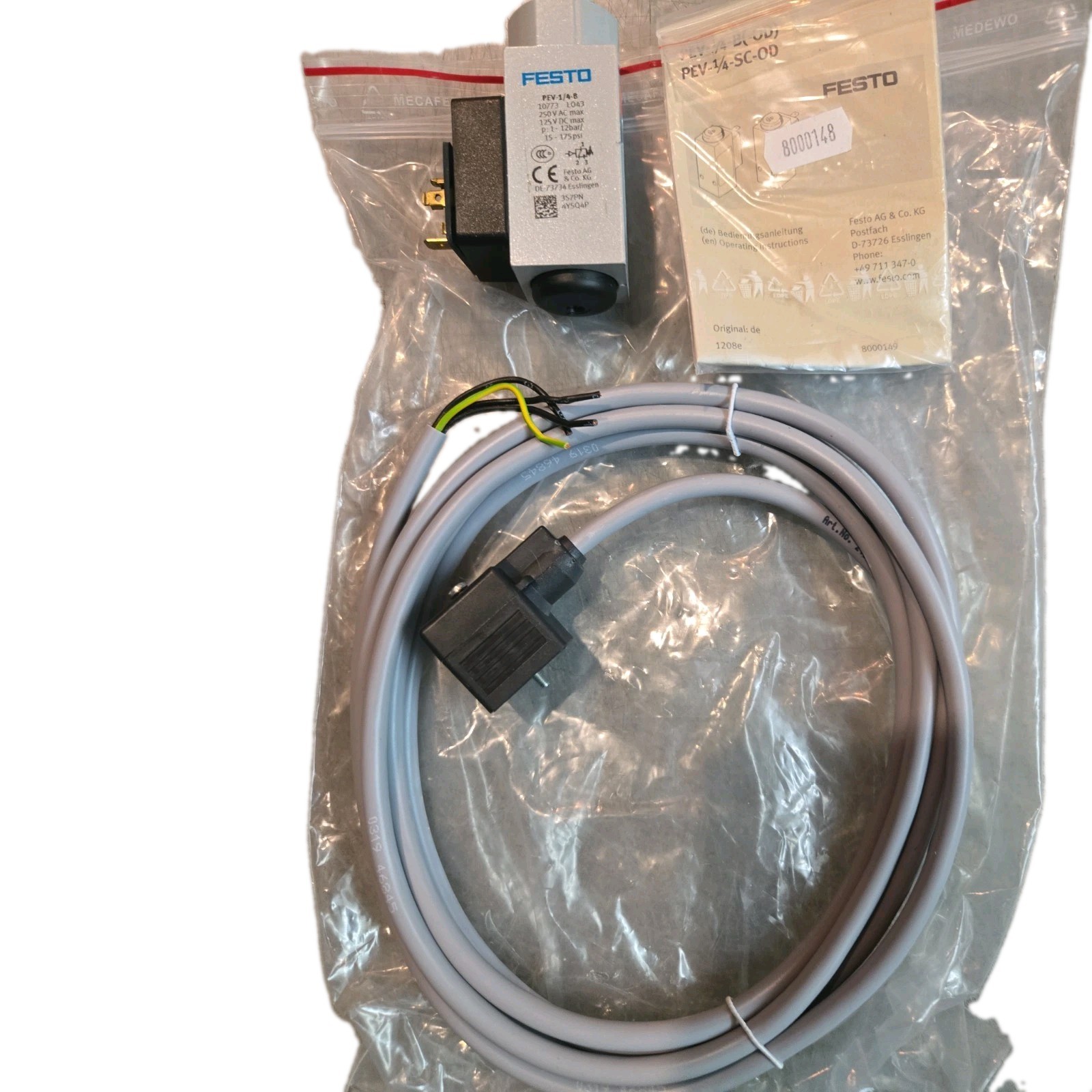Festo PEV-1/4-B 10773 Pressure Switch / Interface Cable / Instructions New