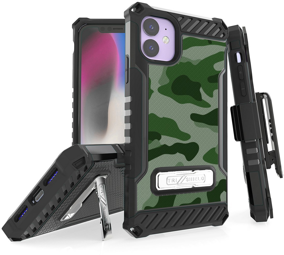 Rugged Case Cover + Belt Clip Combo for Apple iPhone 11 - Green Camo