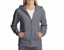 Hanes EcoSmart Women's Full-Zip Fleece Hoodie Slate Heather Medium