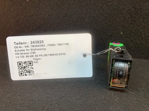 243820 Schalter für Sitzheizung VW Sharan (7M) 7M3963563 1.9 TDI
