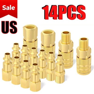 14pcs Air Hose Fittings, 1/4'' NPT Quick Connect Air Coupler and Plug Kit I/M