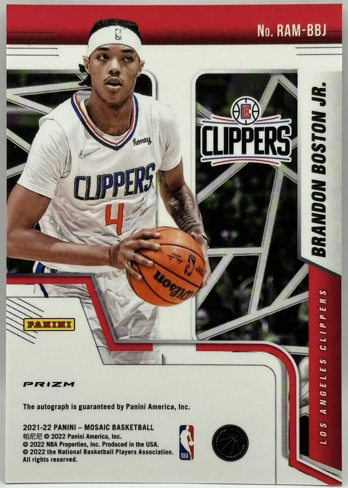 2021-22 Panini Mosaic - Rookie Autographs Mosaic #RAM-BBJ Brandon Boston Jr LAC - Image 2 of 2